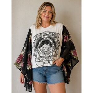 Chris Stapleton Traveller Graphic Tee Upcycled Floral Kimono Sleeve Boho Western